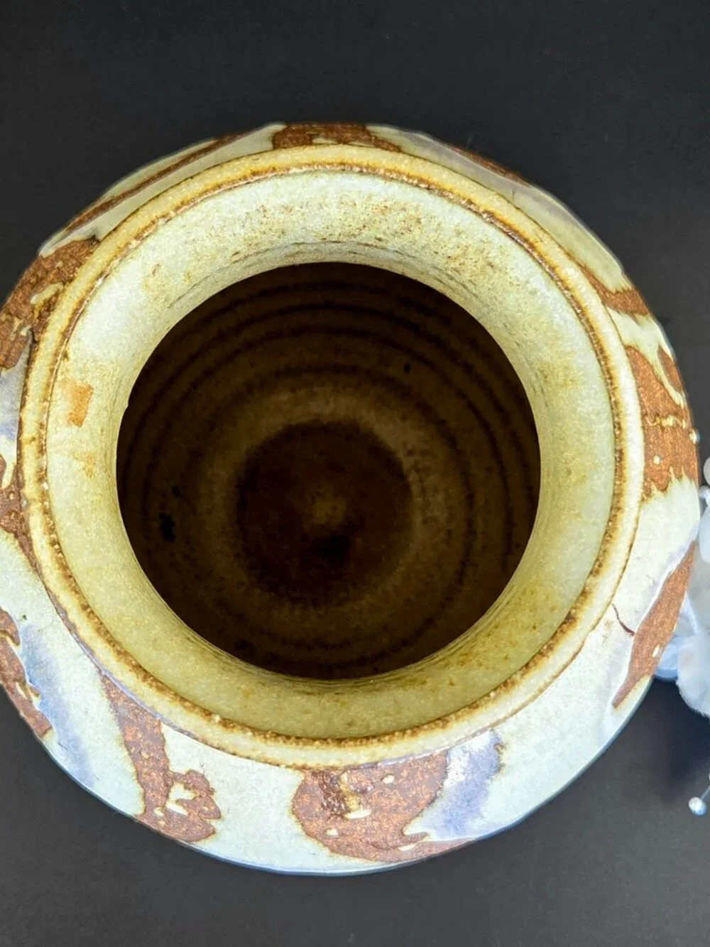 Antique 1918 Handmade Stoneware Pottery Vase – Cream & Brown – Signed